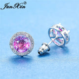Boho Purple Pink Zircon Stud Earrings Rainbow Fire Crystal Wedding Jewelry