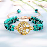 Boho Beaded Bracelet Natural Stone OM Tree Of Life Pendant Charm Yoga Jewelry