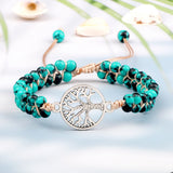 Boho Beaded Bracelet Natural Stone OM Tree Of Life Pendant Charm Yoga Jewelry