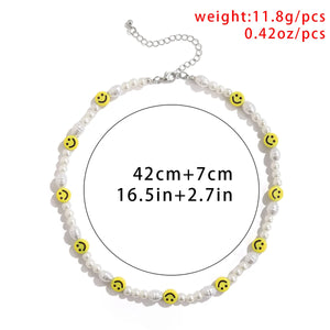 Boho Beaded Smiley Collar Pearl Necklace