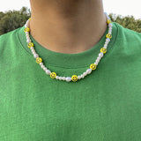 Boho Beaded Smiley Face Pearl Collar Clavicle Chain Necklace