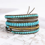Boho Natural Stone Leather Wrap Bracelet for Women