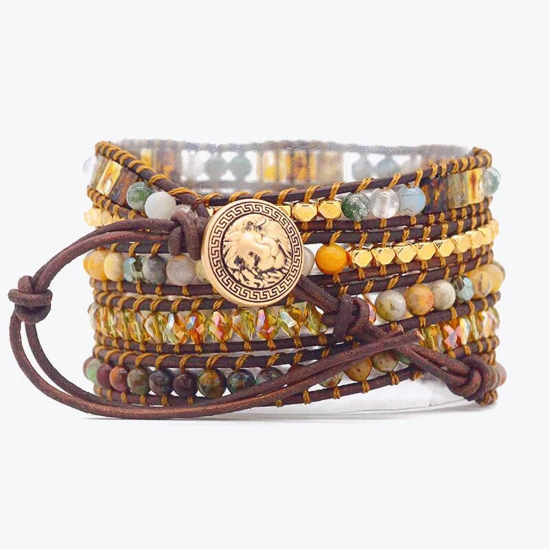 Boho Stone Leather Wrap Bracelet for Women