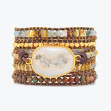Boho Stone Leather Wrap Bracelet for Women