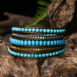Boho Natural Stone Leather Wrap Bracelet for Women