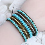 Boho Natural Stone Leather Wrap Bracelet for Women