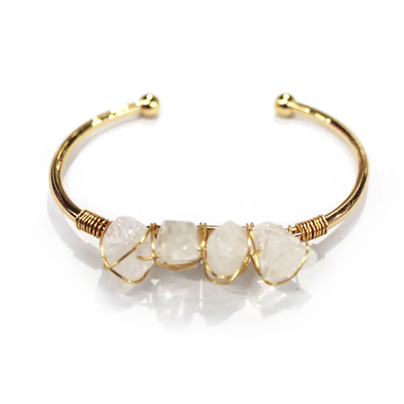 Boho Natural Stone Wrap Bracelet Adjustable Open Cuff Bangle