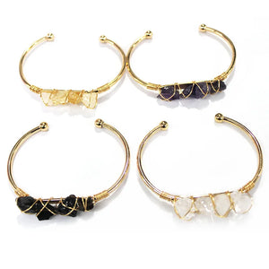 Boho Natural Stone Wrap Bracelet Adjustable Open Cuff Bangle