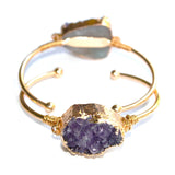 Boho Raw Amethyst Bracelet for Women Golden Adjustable Cuff Bangle