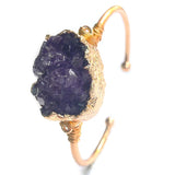 Boho Raw Amethyst Bracelet for Women Golden Adjustable Cuff Bangle