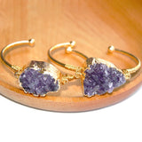 Boho Raw Amethyst Bracelet for Women Golden Adjustable Cuff Bangle