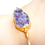 Boho Raw Amethyst Bracelet for Women Golden Adjustable Cuff Bangle
