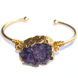 Boho Raw Amethyst Bracelet for Women Golden Adjustable Cuff Bangle