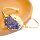 Boho Raw Amethyst Bracelet for Women Golden Adjustable Cuff Bangle
