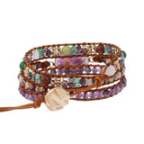 Boho Stone Crystal Bead Wrap Bracelet Purple Handwoven Jewelry