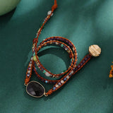 Boho Stone Crystal Bead Wrap Bracelet Purple Handwoven Jewelry