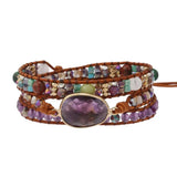 Boho Stone Crystal Bead Wrap Bracelet Purple Handwoven Jewelry