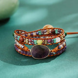 Boho Stone Crystal Bead Wrap Bracelet Purple Handwoven Jewelry