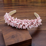 Boho Pink Flower Bridal Hairbands Crystal Beads Wedding Headbands For Women