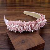 Boho Pink Flower Bridal Hairbands Crystal Beads Wedding Headbands For Women