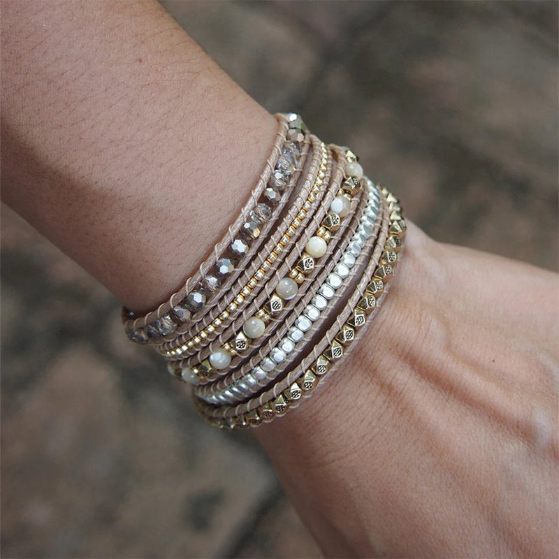 Boho Handwoven Shell Stone Wrap Bracelet Jewelry for Women