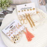 Boho Heart Pearl Tassel Dangle Earrings Set Wedding Jewelry