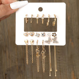 Boho Heart Pearl Tassel Dangle Earrings Set Wedding Jewelry