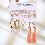 Boho Heart Pearl Tassel Dangle Earrings Set Wedding Jewelry