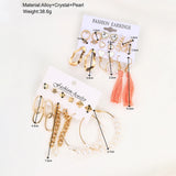 Boho Heart Pearl Tassel Dangle Earrings Set Wedding Jewelry