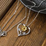 Boho Heart Rhinestones Sunflower Pendant Necklace