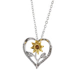 Boho Heart Rhinestones Sunflower Pendant Necklace