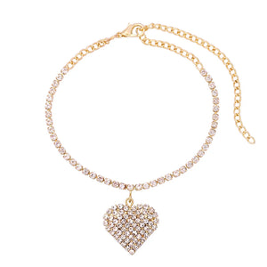 Boho Heart Anklets Rhinestone Chain Love Ankle Bracelets