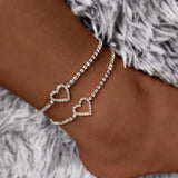 Boho Heart Anklets Rhinestone Chain Love Ankle Bracelets