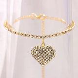 Boho Heart Anklets Rhinestone Chain Love Ankle Bracelets
