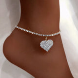Boho Heart Anklets Rhinestone Chain Love Ankle Bracelets