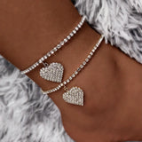 Boho Heart Anklets Rhinestone Chain Love Ankle Bracelets