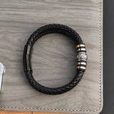 Boho Braided Rope Leather Bracelet Stainless Steel Men Bangle Christmas Gift