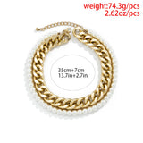 Boho Pearl Beaded Twist Necklace Vintage Metal Thick Chain Clavicle