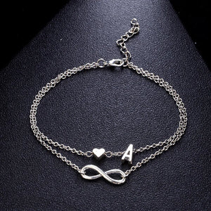 Boho Initial Anklet Heart Infinity Silver Anklet - 26 Letter Anklets