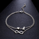 Boho Initial Anklet Heart Infinity Silver Anklet - 26 Letter Anklets