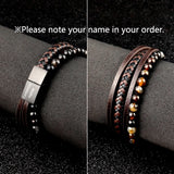 Boho Leather Charm Bracelet Stainless Steel Stone Rosary Bangle
