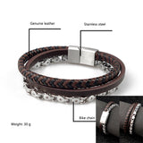 Boho Leather Charm Bracelet Stainless Steel Stone Rosary Bangle