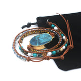 Boho Bracelet Mixed Natural Stones Leather Wrap Bracelet