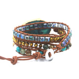 Boho Bracelet Mixed Natural Stones Leather Wrap Bracelet