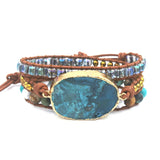 Boho Bracelet Mixed Natural Stones Leather Wrap Bracelet