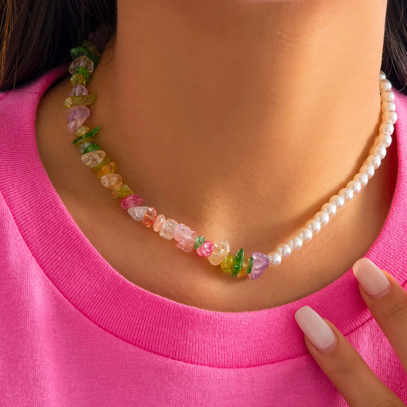 Boho Kpop Stone Pearl Chain Necklace Wedding Collar Y2K Accessories
