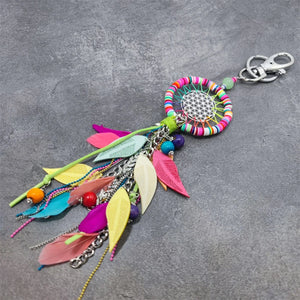 Boho Leaf Tassel Keychains Bag Charm Shell Keychain Key Ring Jewelry