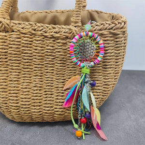 Boho Leaf Tassel Keychains Bag Charm Shell Keychain Key Ring Jewelry