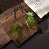 Boho Feather Chain Tassel Earrings Rhinestone Indian Wedding Jewelry