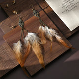 Boho Feather Chain Tassel Earrings Rhinestone Indian Wedding Jewelry